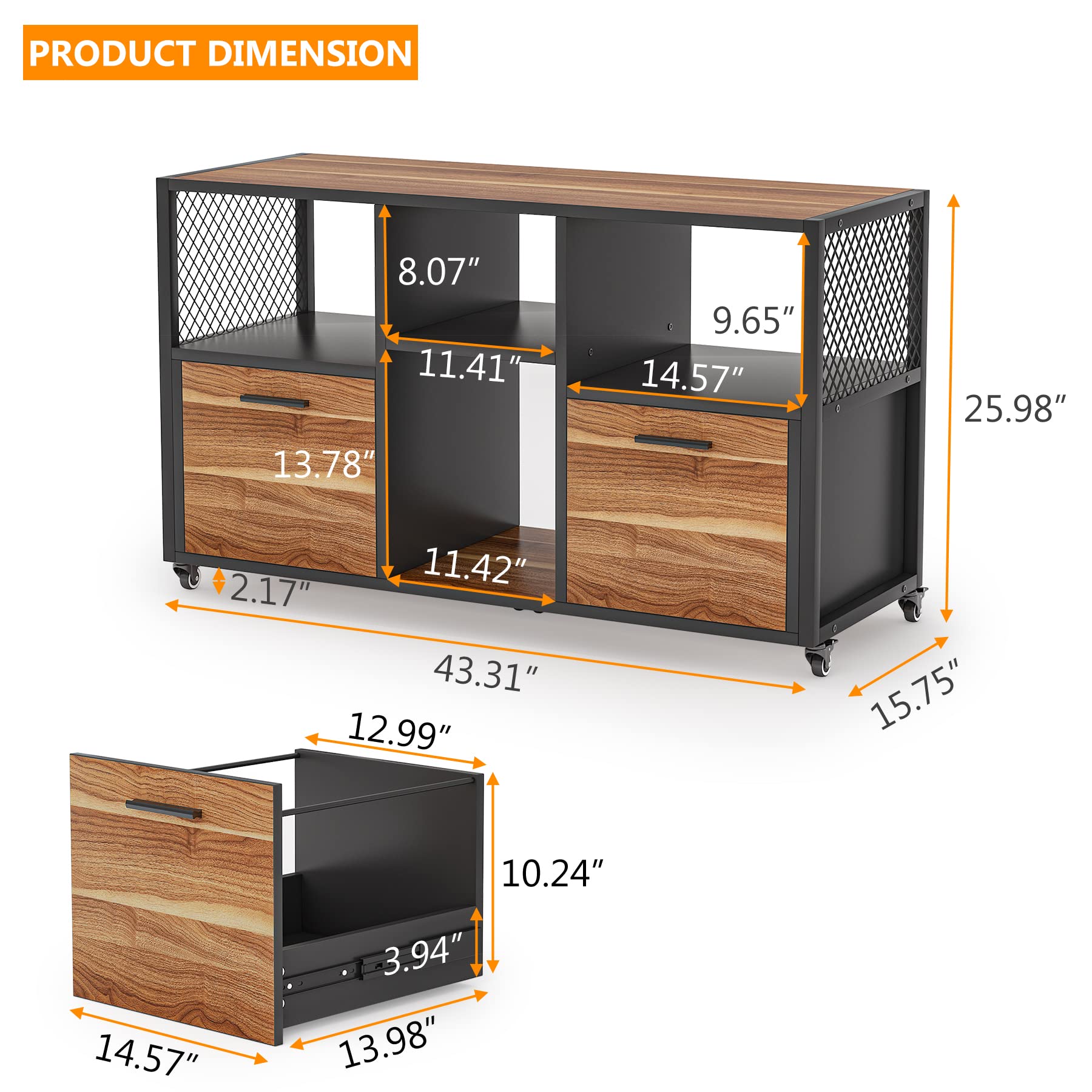 Mobile Lateral Filing Cabinet with Storage Shelves
