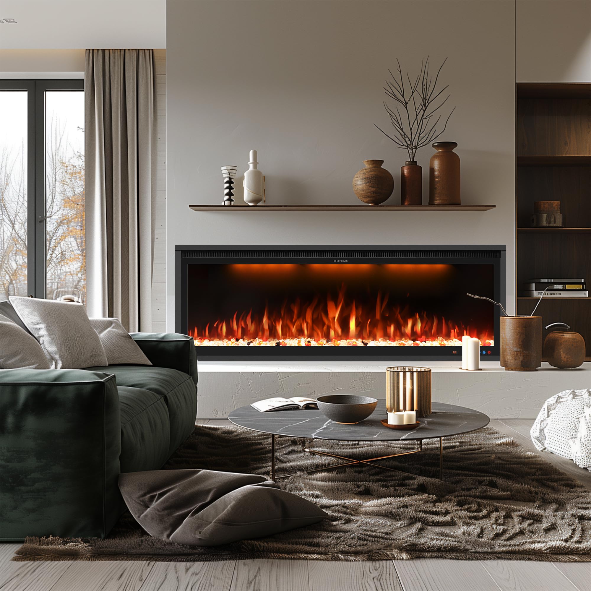 48" Smart Electric Fireplace Inserts, Slim Fireplace with APP & Alexa Control, Remote & Touch Panel, Adjustable Flame Colors & Fuel Bed Colors, Timer & Overheat Protection, 750W/1500W, Black