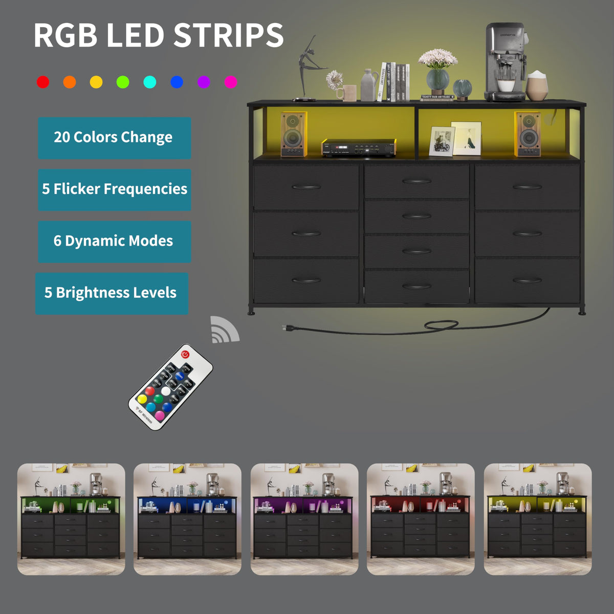 10-Drawer LED Dresser TV Stand