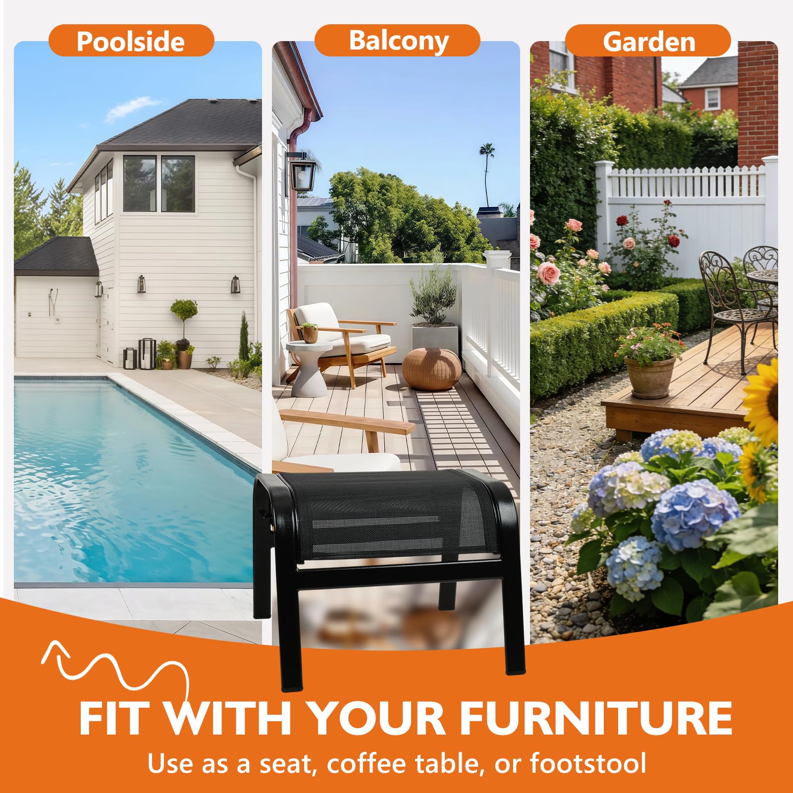 Outdoor Ottoman Footrest Stool Set of 2