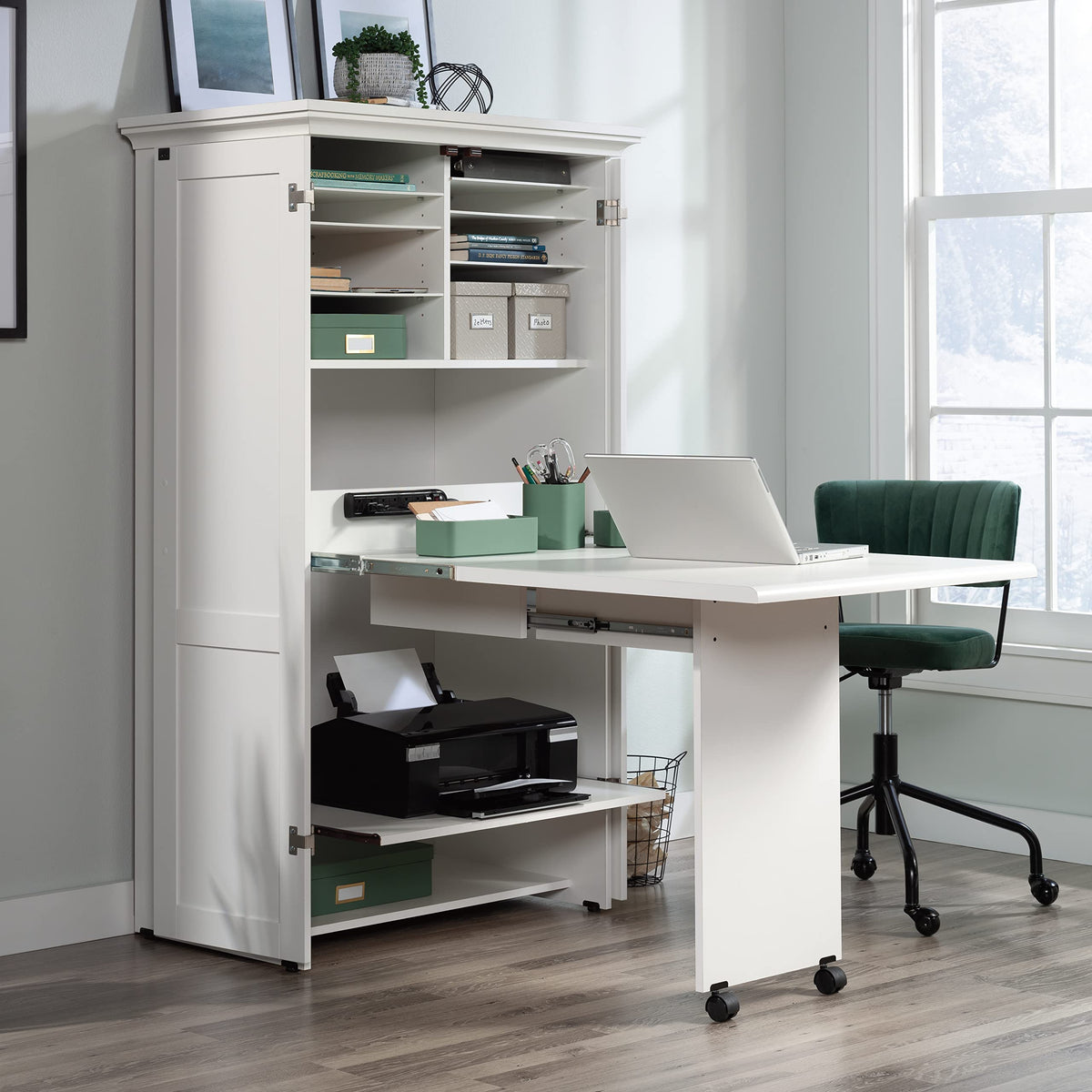 Sauder Miscellaneous Storage Craft & Sewing Armoire, L: 35.11" x W: 21.81" x H: 61.58", Glacier White finish