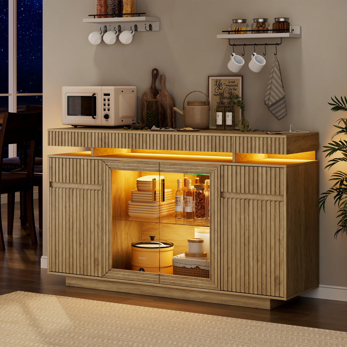 LVSOMT 47.2" Sideboard Buffet Cabinet with Storage, Adjustable Shelf