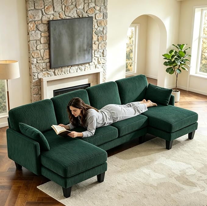 U-Shaped Corduroy Sectional Sofa