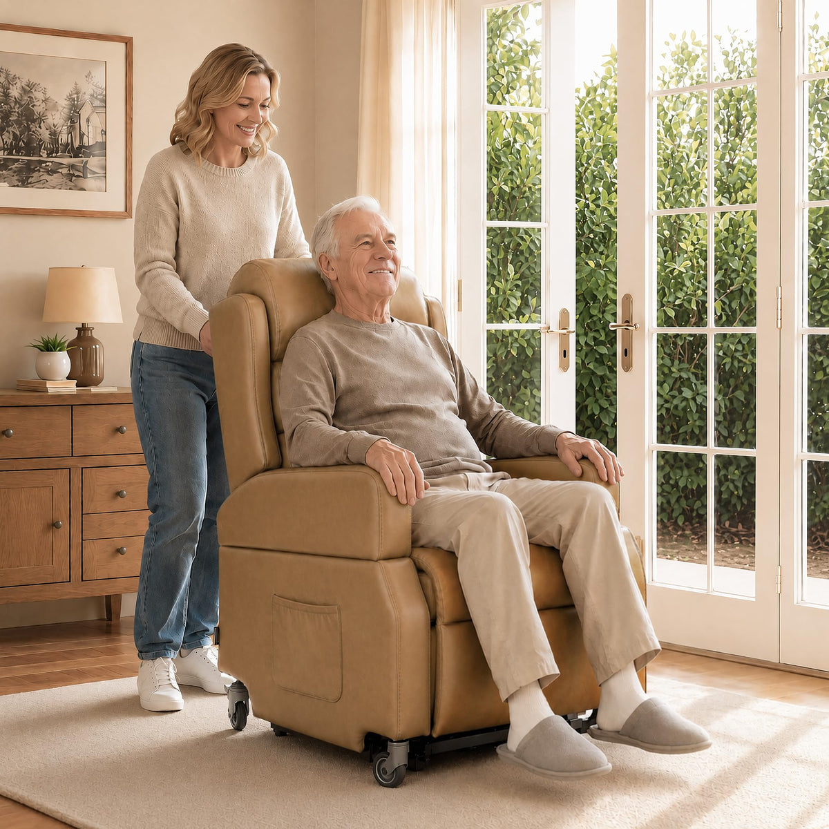 MCombo Power Lift Recliner Chair with Wheels for Elderly 7118 (Tawny)