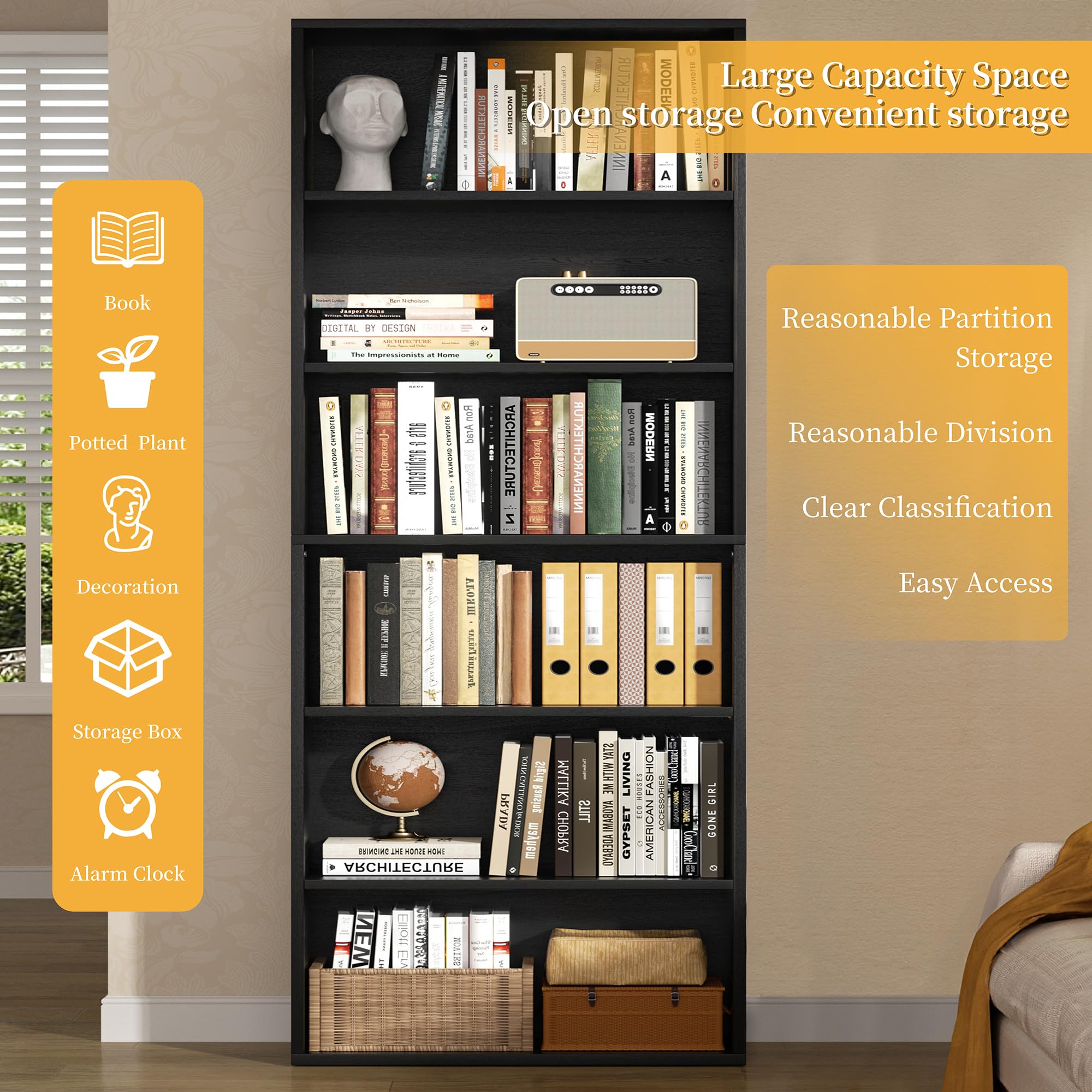 6-Tier Bookcase with Open Shelves