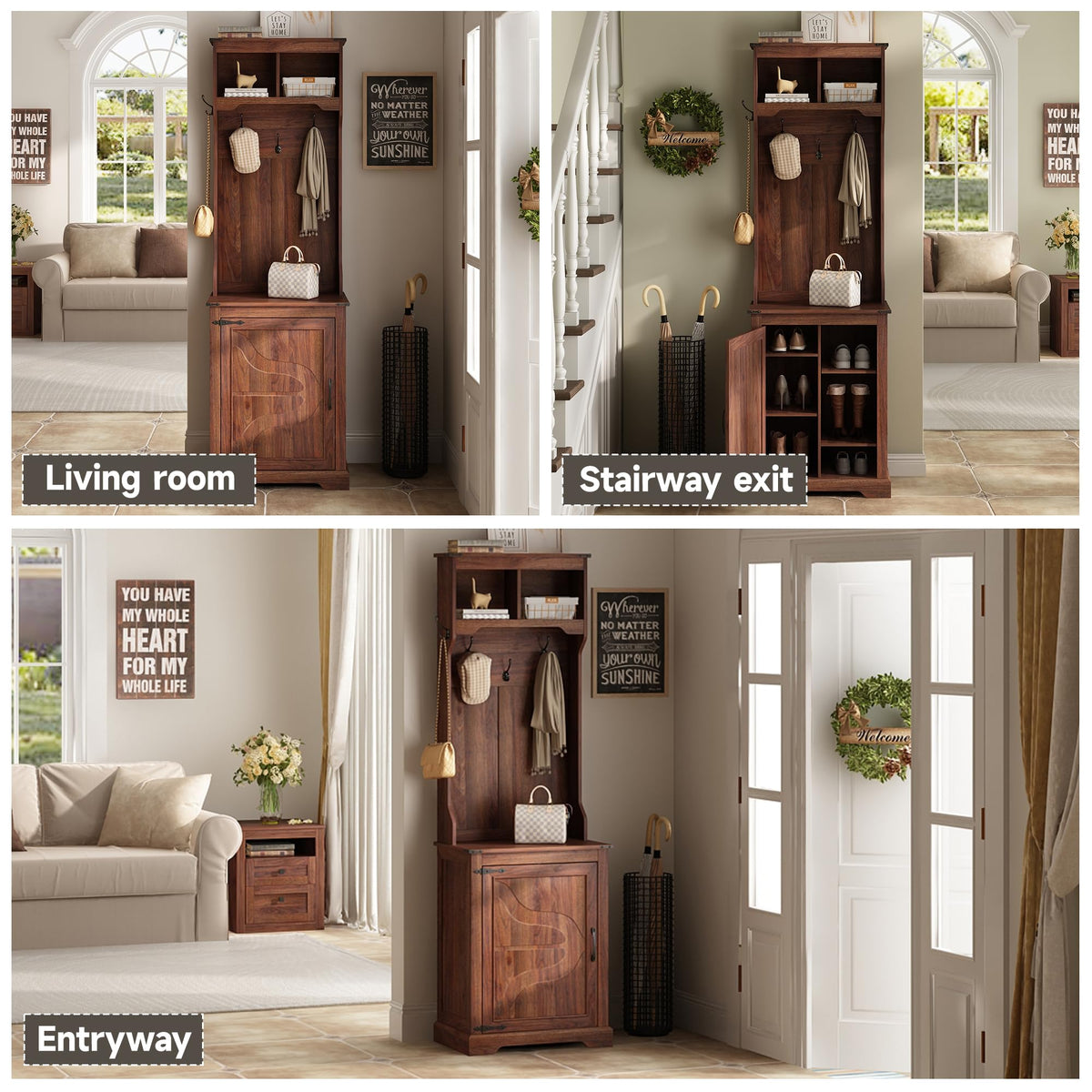 Farmhouse Hall Tree with Shoe Storage