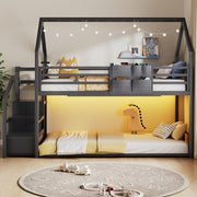Twin Over Twin Bunk Bed with Storage Staircase & LED Lights
