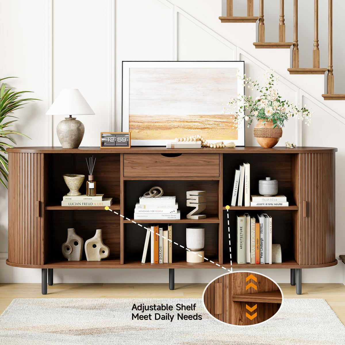 Walnut Fluted Sideboard with Power Outlets