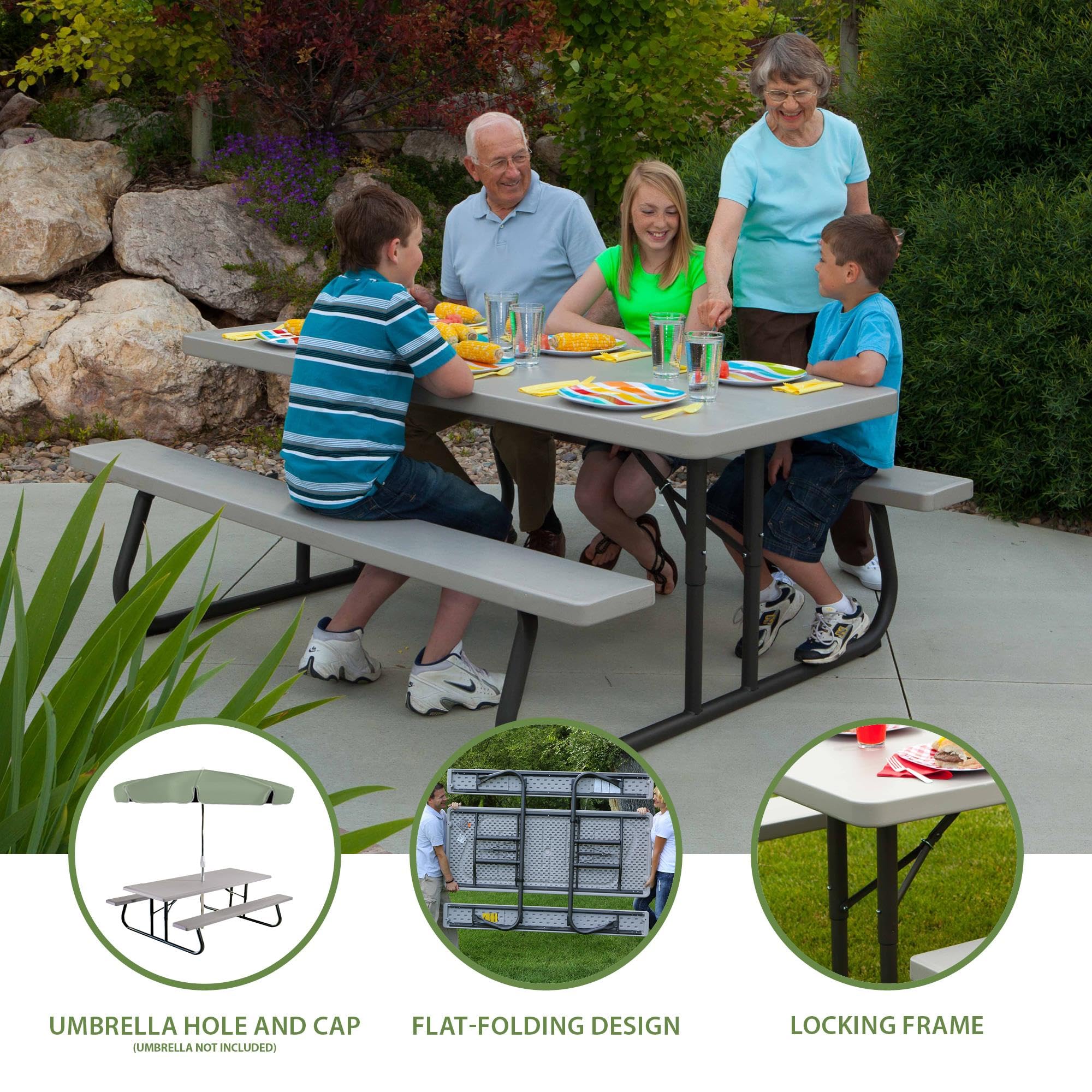 6-Foot Folding Picnic Table with Bench Seating