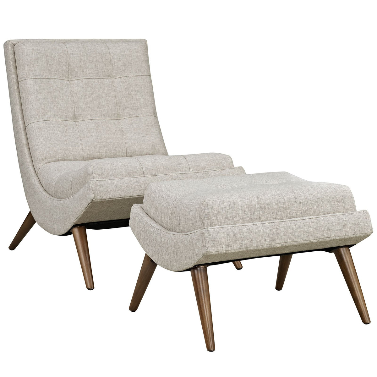 Modway Ramp Fabric Upholstered Lounge and Ottoman 2-Piece Set in Sand