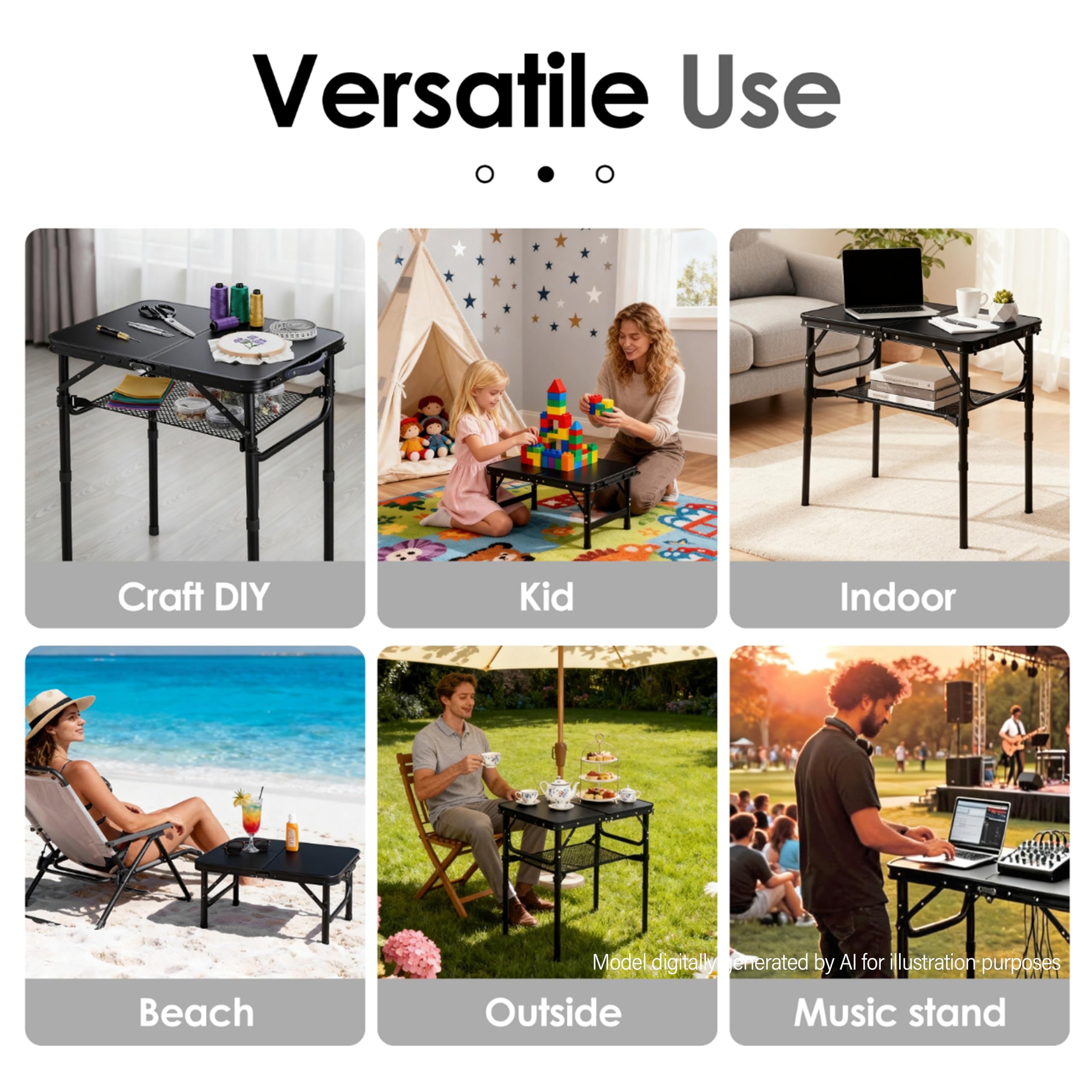 Folding TV Trays Foldable Dinner Tray Table Adjustable Height Food Snack Eating Couch Side Table Sturdy Aluminum Portable Sofa Tray End Table for Outdoor Indoor Camp Pinic Bed Couch Living Room(Black)