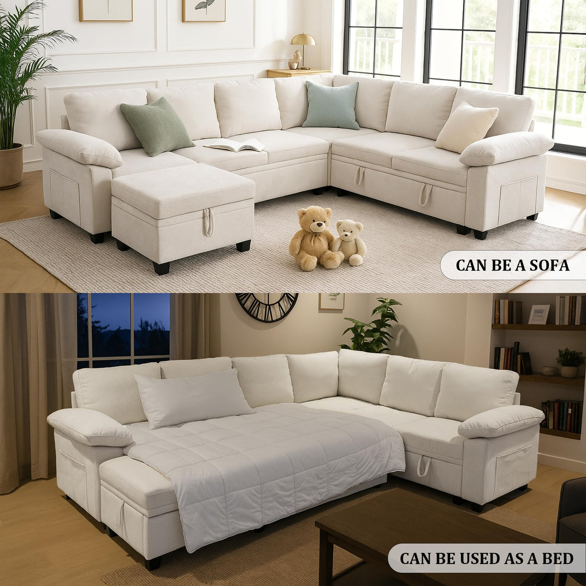 108''Modular Sectional Sleeper Sofa, L Shape Pull Out Sofa Bed with Storage
