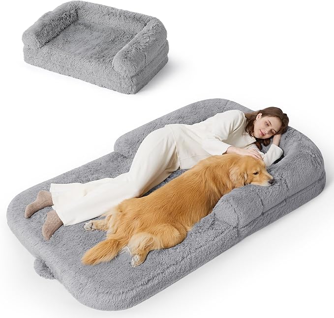 Foldable Human Dog Bed – Egg Foam, Bolster, Waterproof, Washable