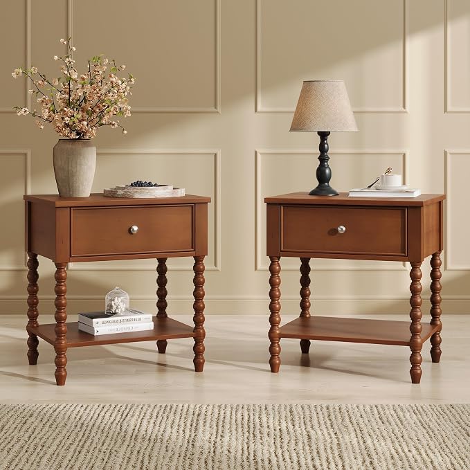 Solid Wood Spindle Nightstands, Set of 2
