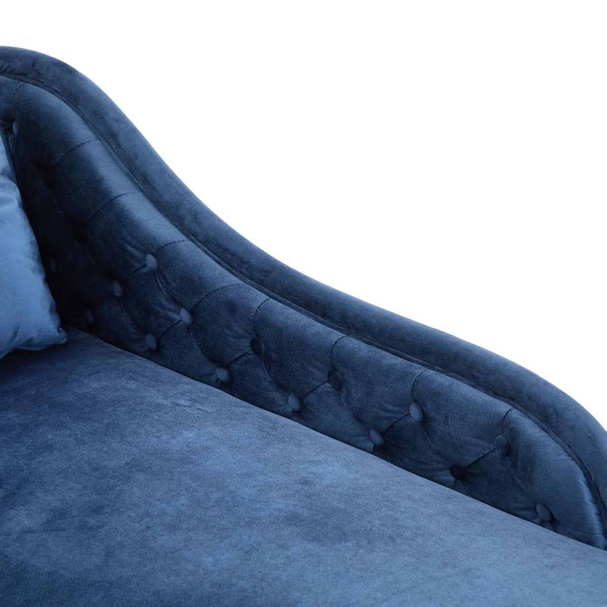 Christopher Knight Home Molan Velvet Upholstered Chaise Lounge Chair Indoor, Wooden Chaise Lounge Sofa with Scrolled Backrest, Living Room Lounge Chair with Left Armrest+Accent Pillow, Navy Blue