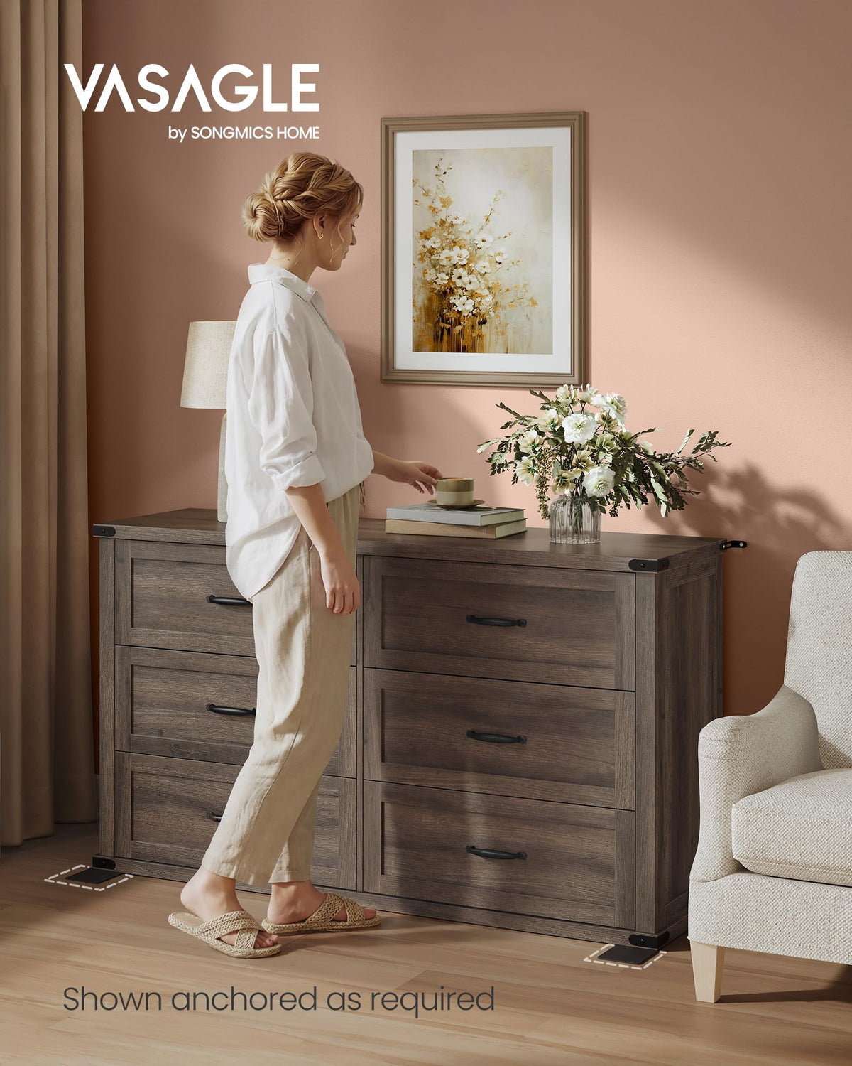 VASAGLE Modern 6-Drawer Dresser, Clothes Storage Cabinet