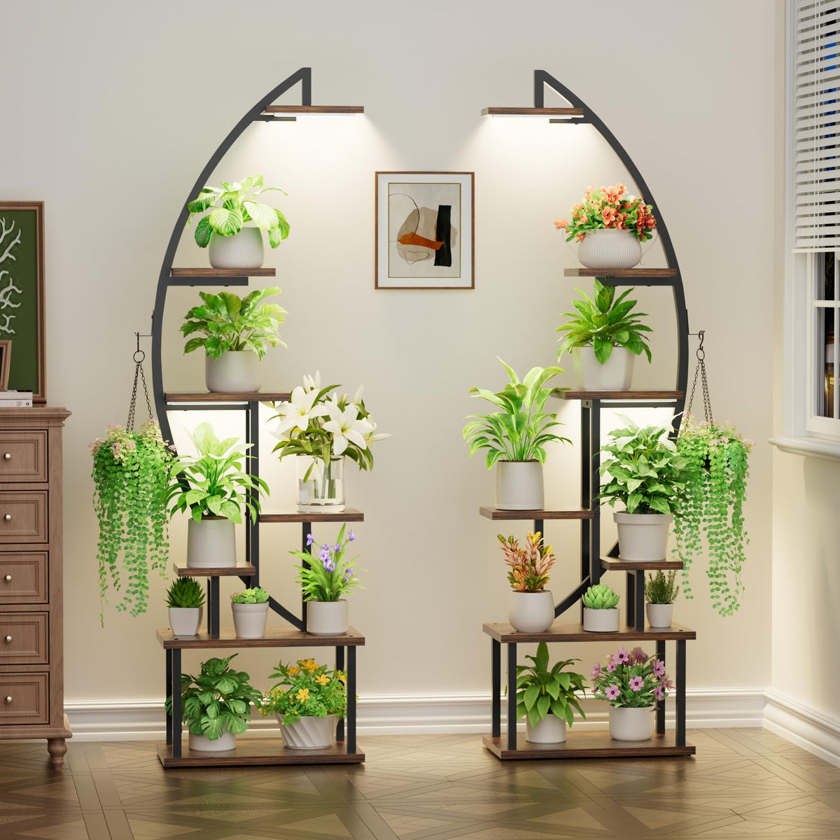 BACEKOLL Plant Stand with Grow Lights 2 Pack Tall Indoor Plant Shelf 64"