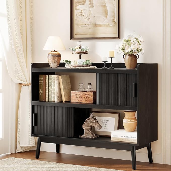 44" Sideboard Buffet Cabinet with Outlet & Sliding Doors