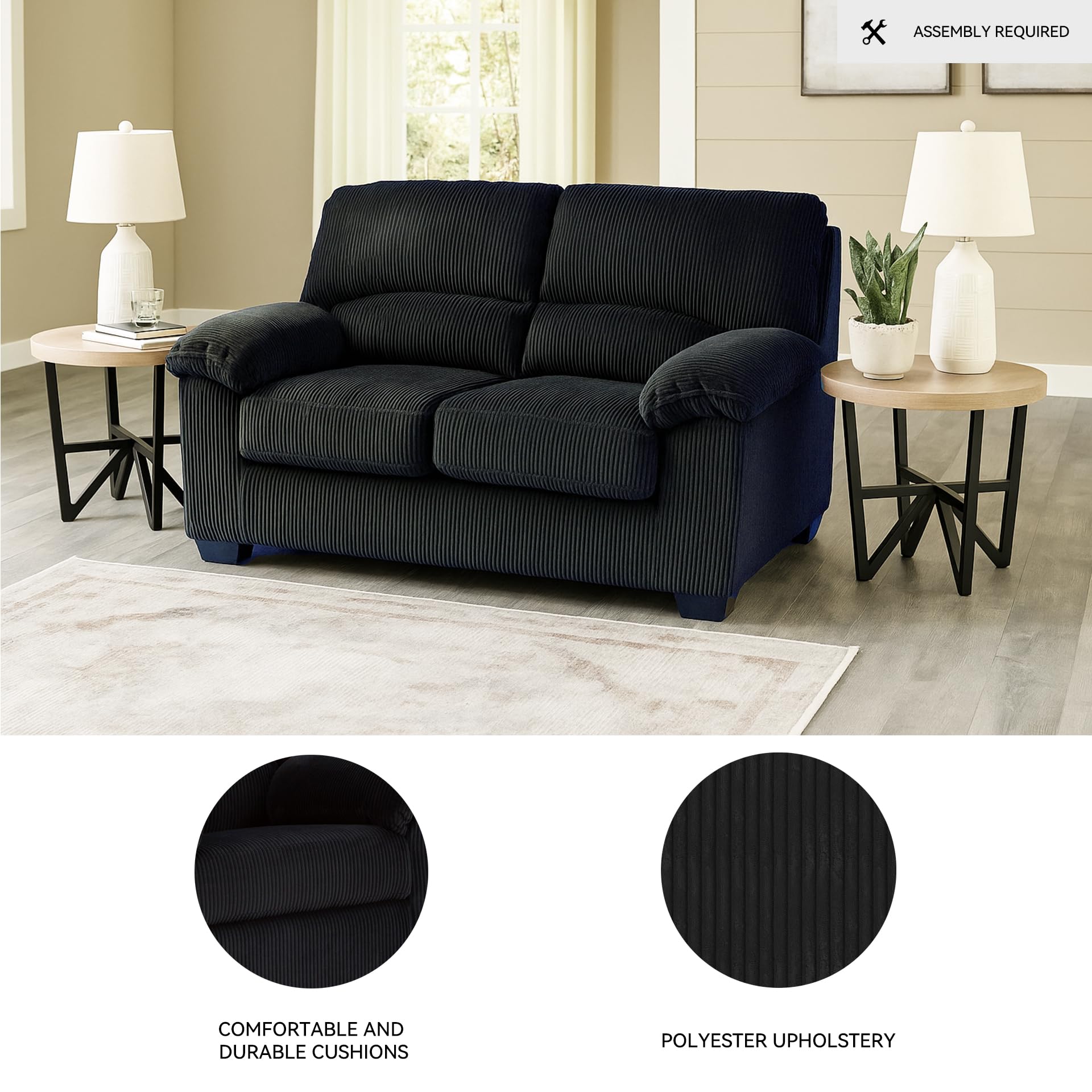 Signature Design by Ashley SimpleJoy Modern Loveseat for Living Room, Black
