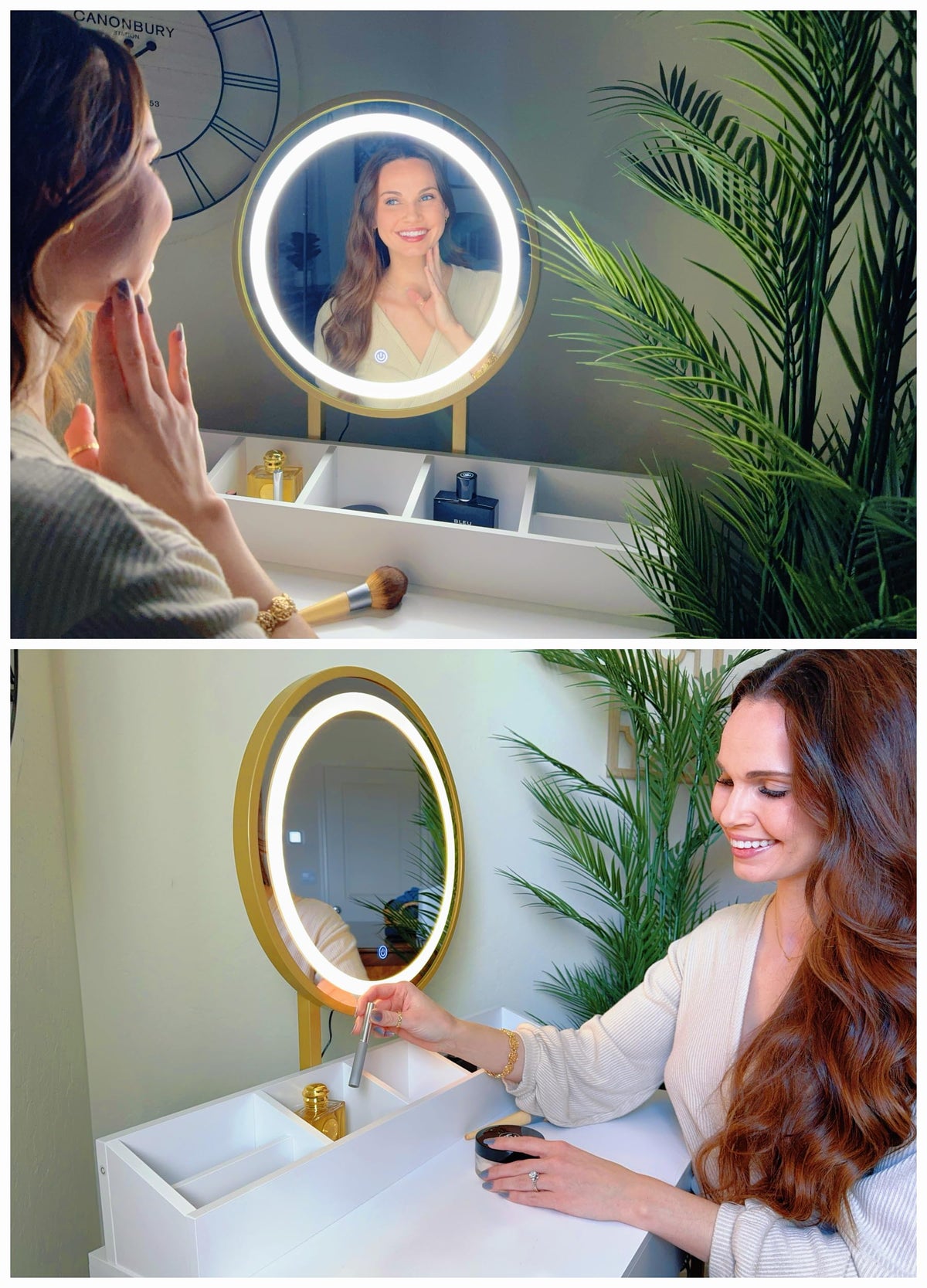 UTEX Makeup Vanity Desk Set with Mirror and Lights White and Gold