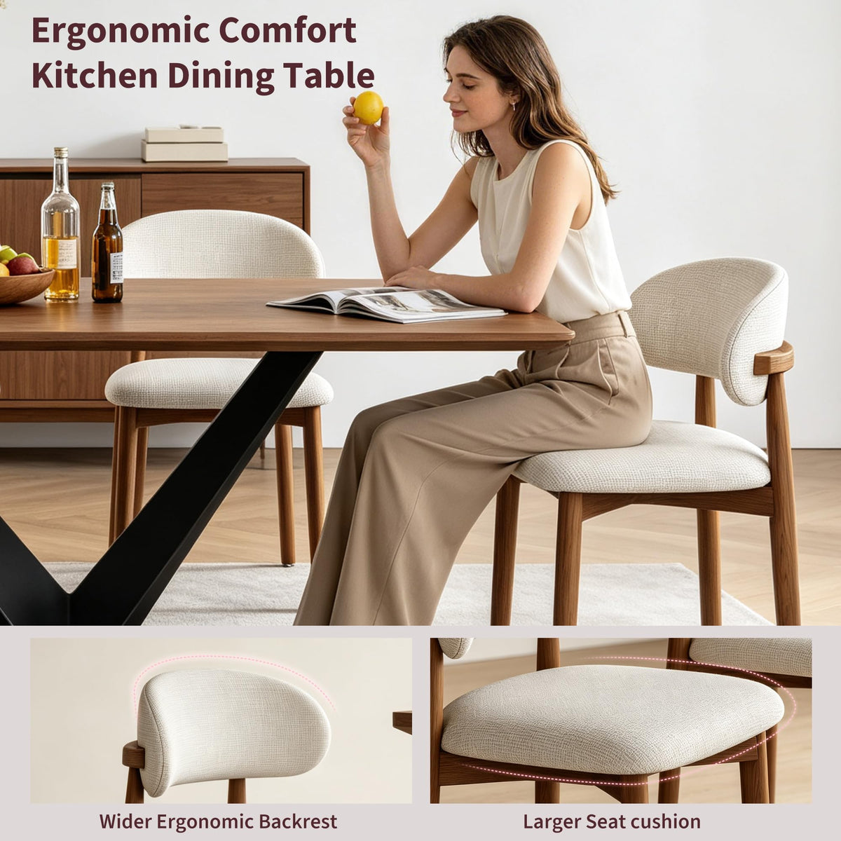 Walnut Upholstered Dining Chairs, Set of 2