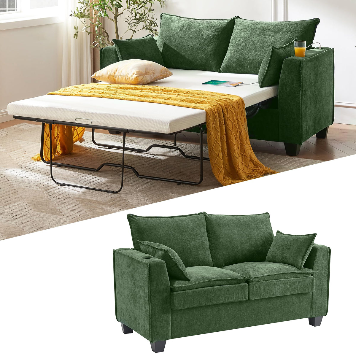Chenille Pull-Out Sofa Bed
