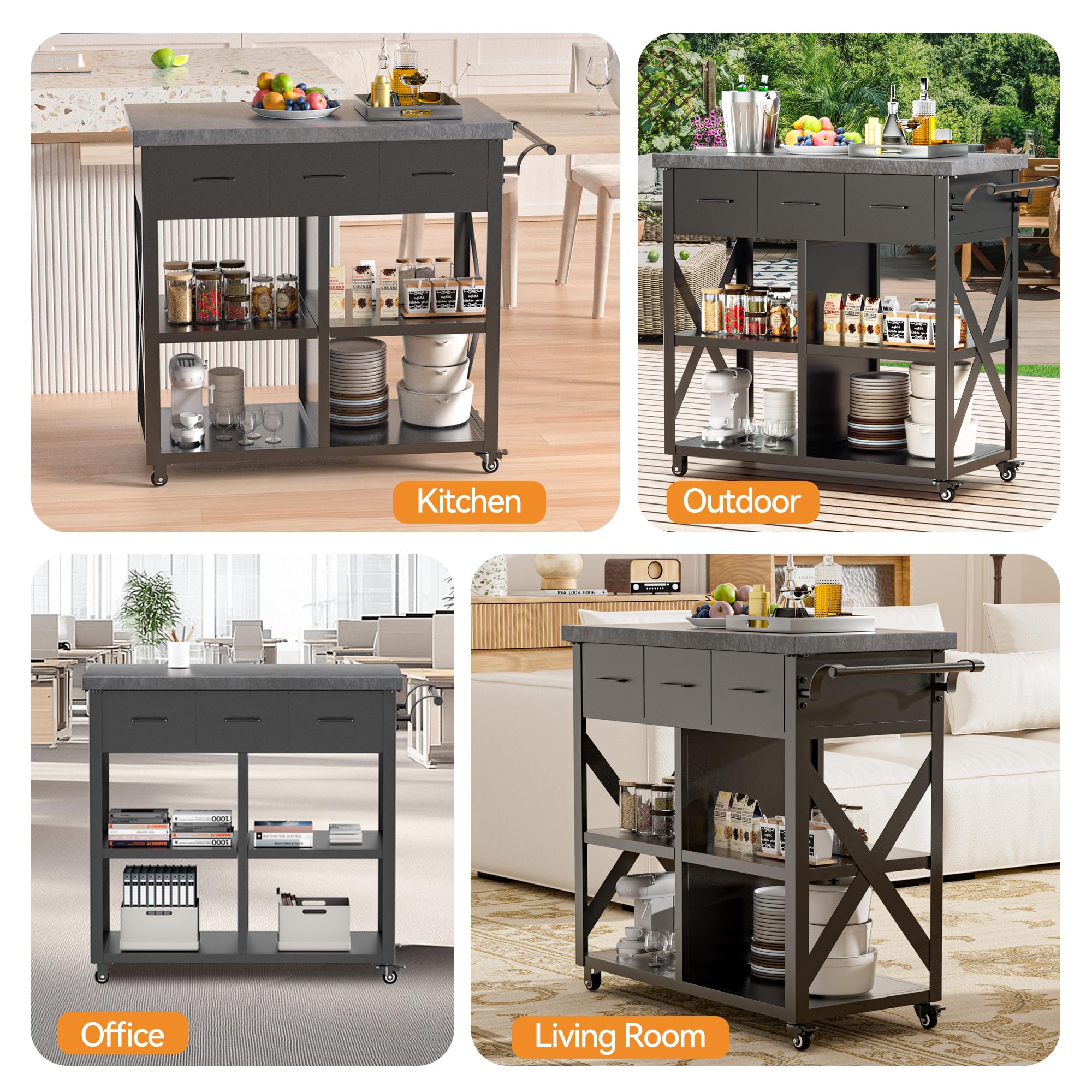 Outdoor Grill Cart with Marble-Textured Top