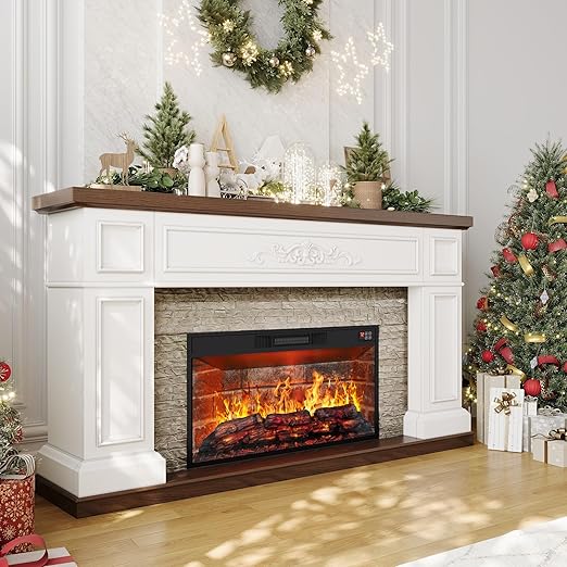 60" Electric Fireplace Mantel TV Stand