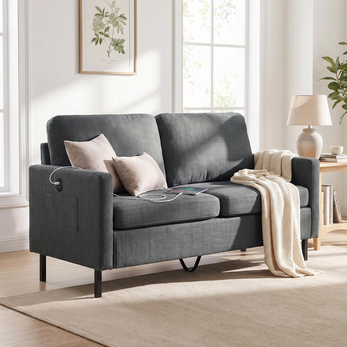 Compact Linen-Cotton Loveseat