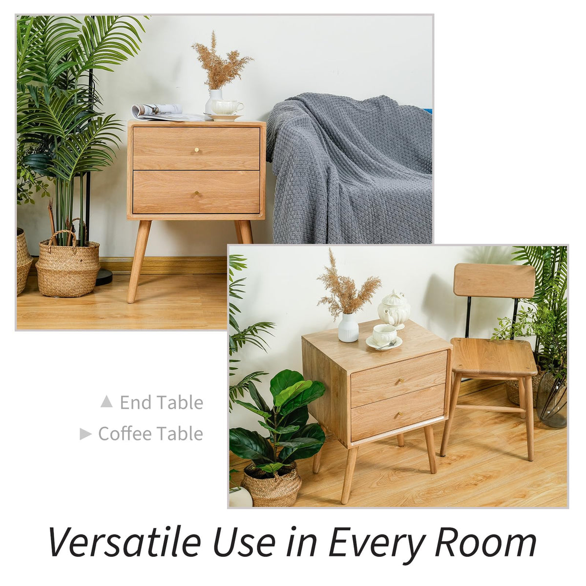 Solid Oak Nightstand with Drawer