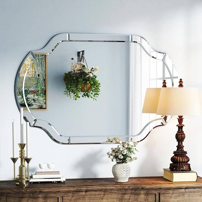 Large Decorative Wall Mirror with Beveled Glass