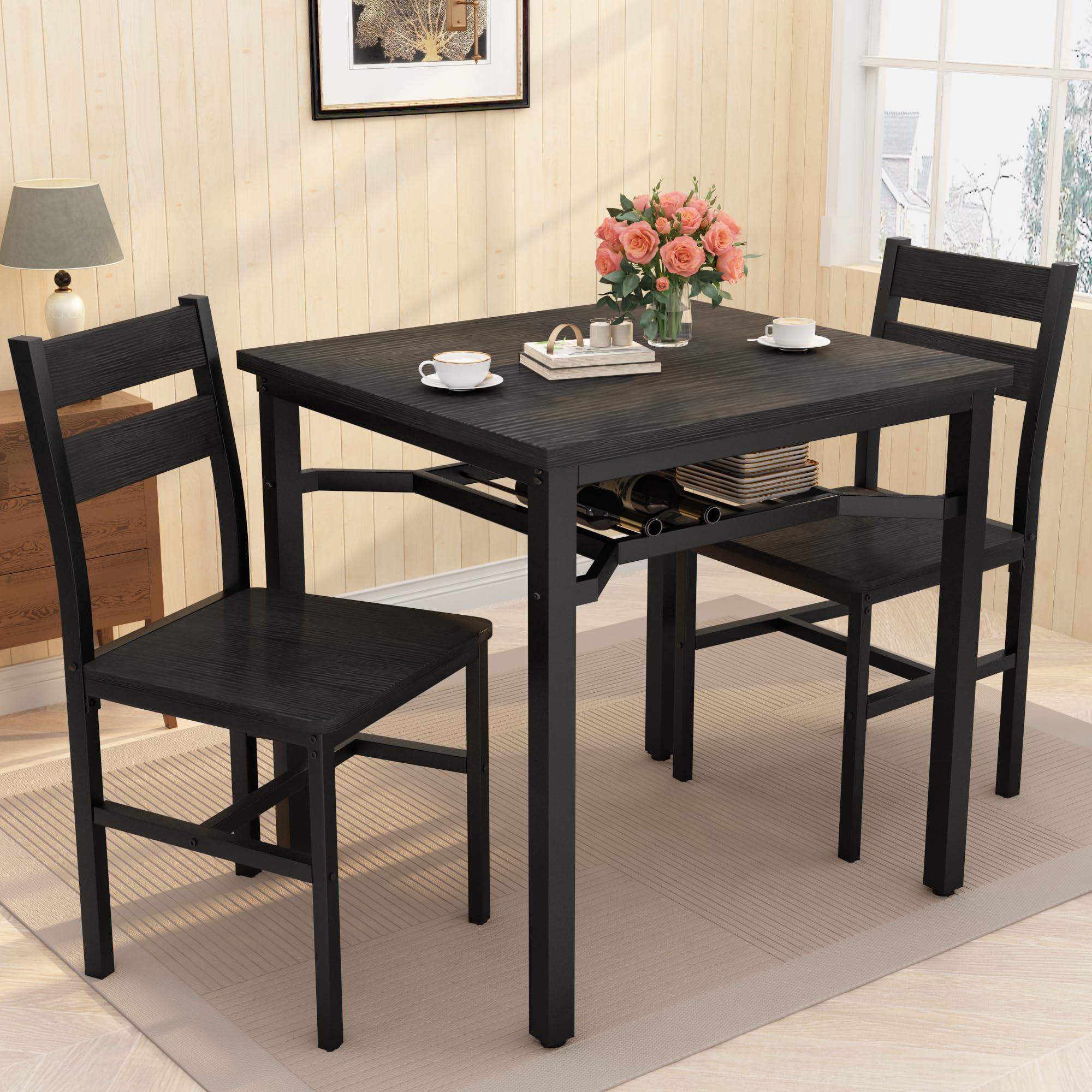 3-Piece Farmhouse Dining Table Set for 2