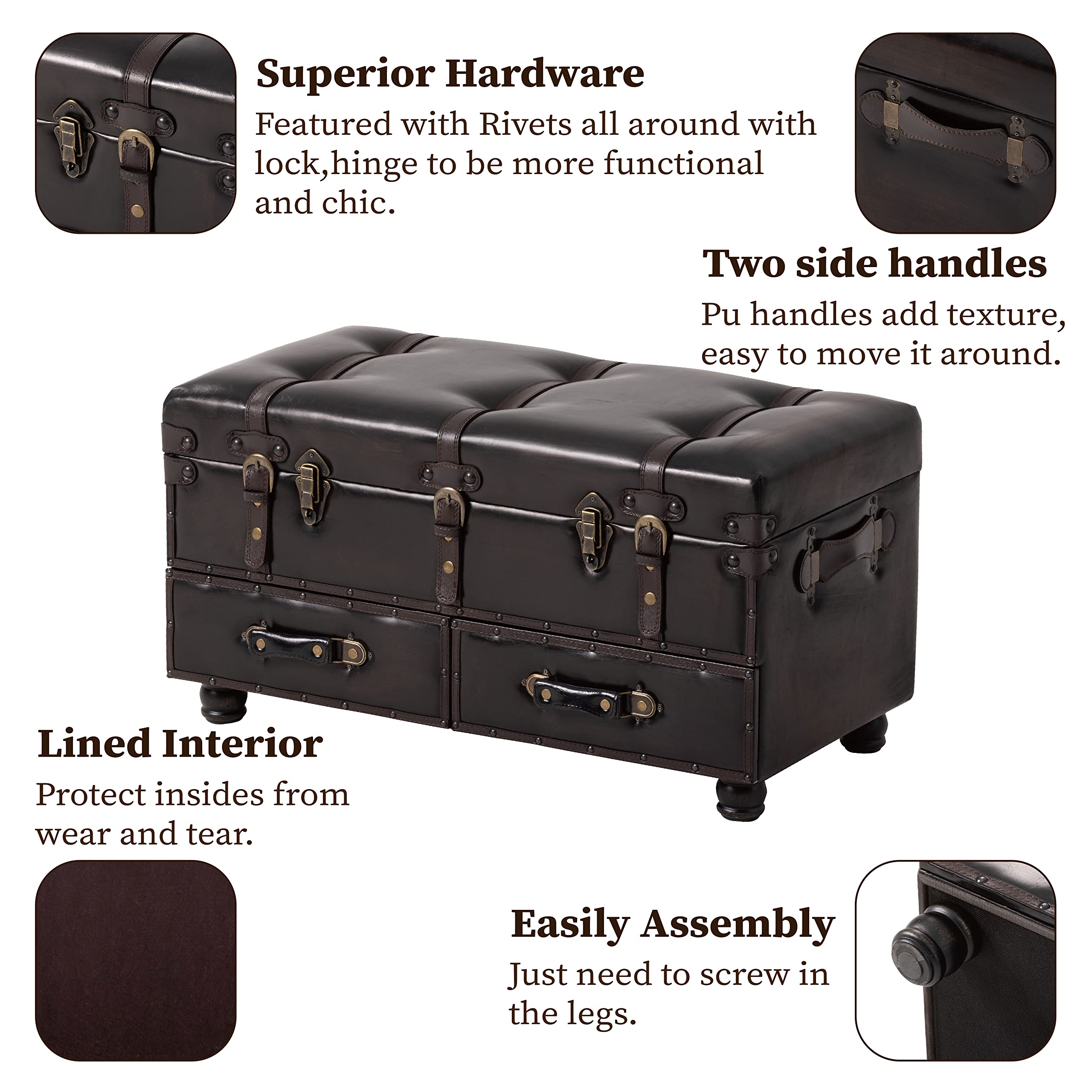 Vintage Faux Leather Storage Ottoman Bench