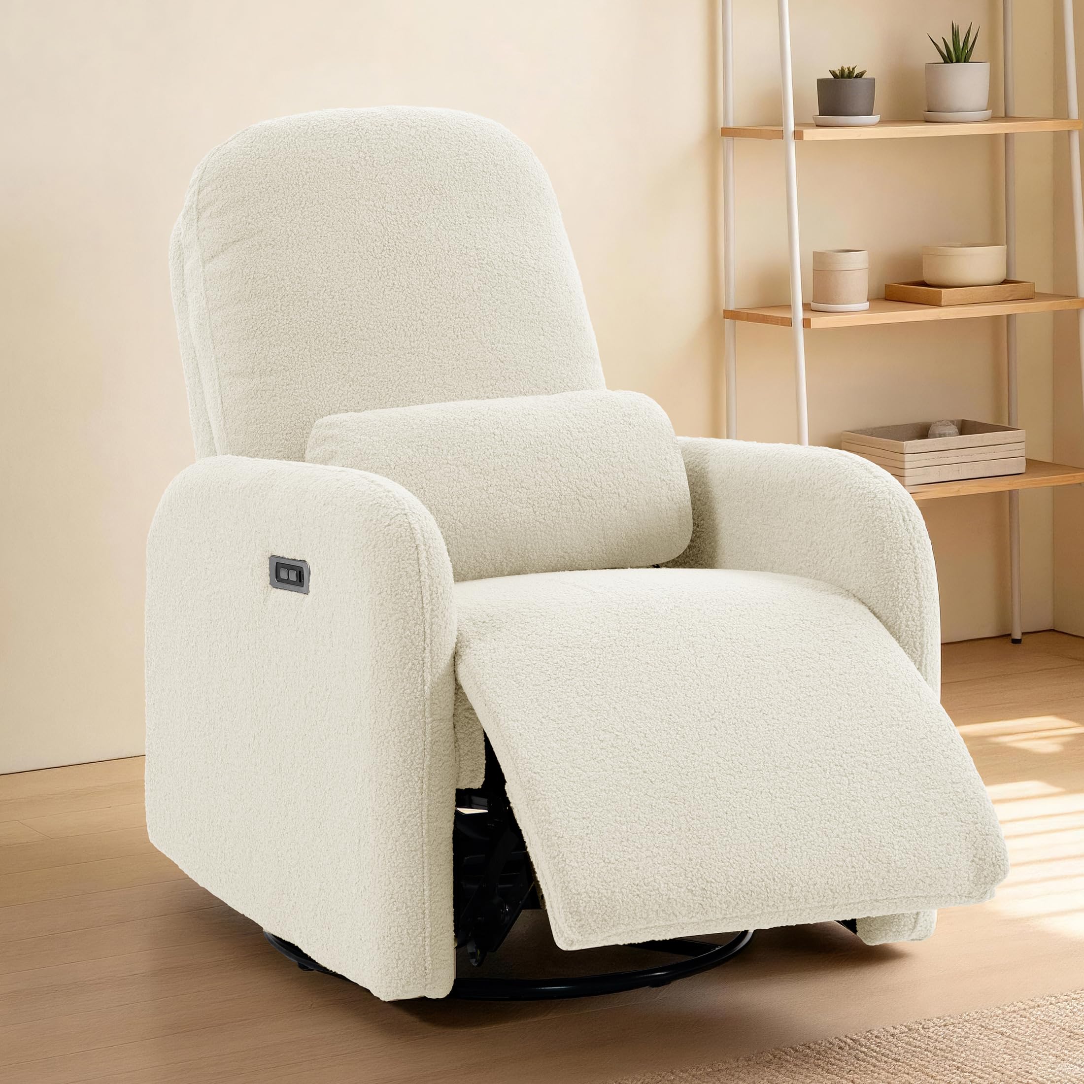 Culect 270 Swivel Rocker Recliner Chair, Ladies Electric Power Recliner for Small Spaces, Nursery and Apartment, Beige Plush