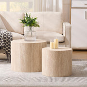 Ya-Home Modern Round Coffee Tables Nesting Table, Wood Set of 2 End Table Side Table for Living Room Balcony Office, No Assembly Required