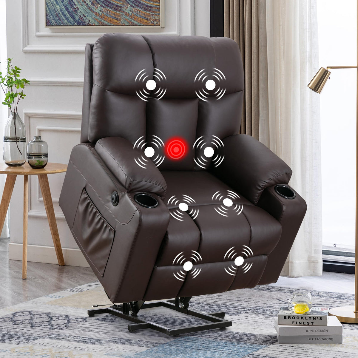 Bonzy Home Power Lift Recliner Chair with Heat and Massage, Faux Leather