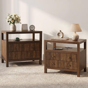 AURELIA LEVEAUX 26" Wide Dark Walnut Fluted Charging Nightstands Set of 2