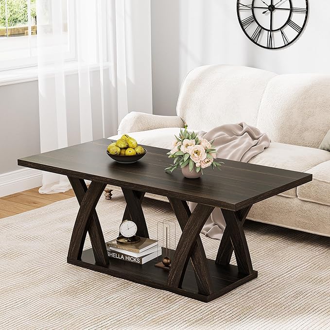 Farmhouse Coffee Table with Storage Shelf