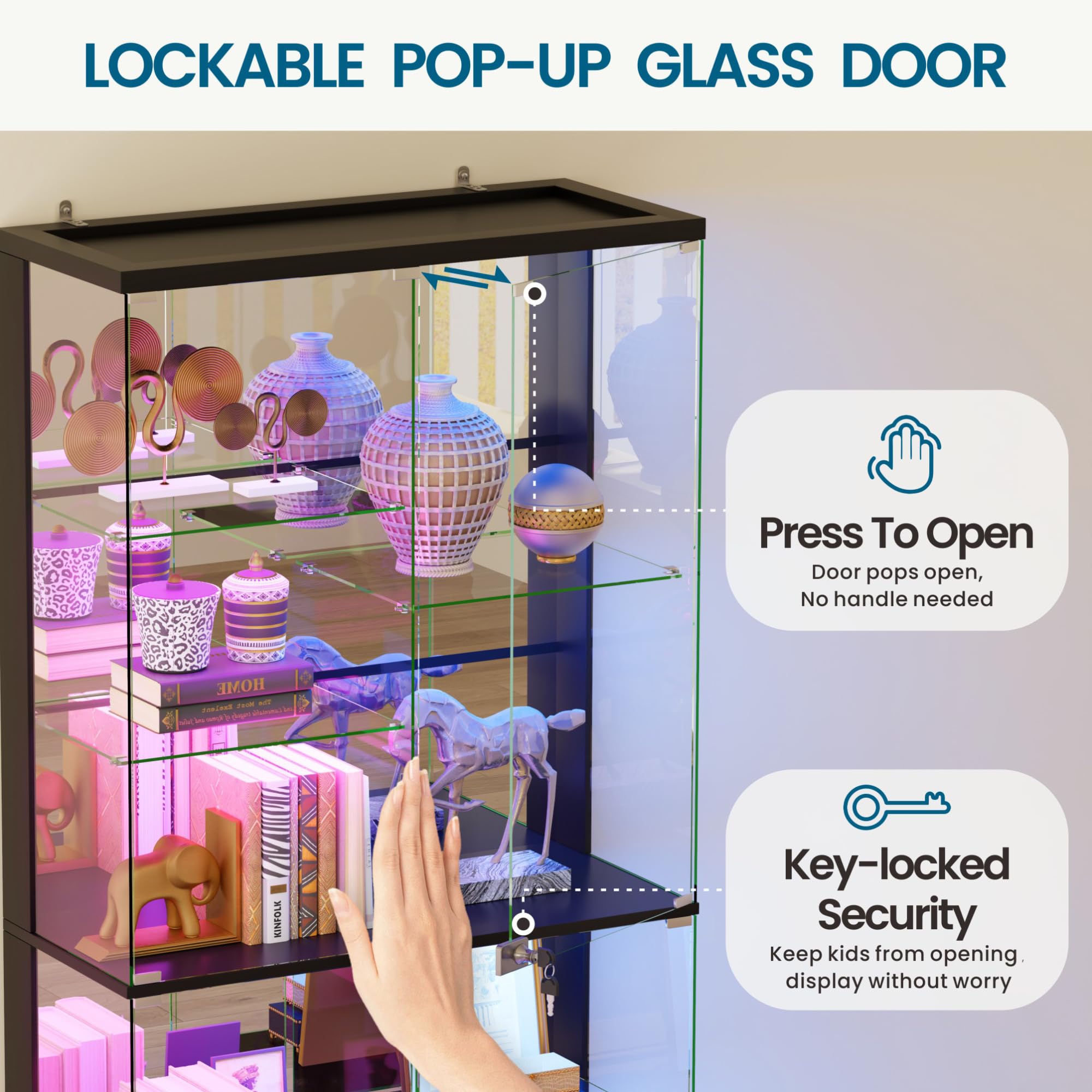 Glass Display Cabinet with RGB Lighting, 10 Compartments