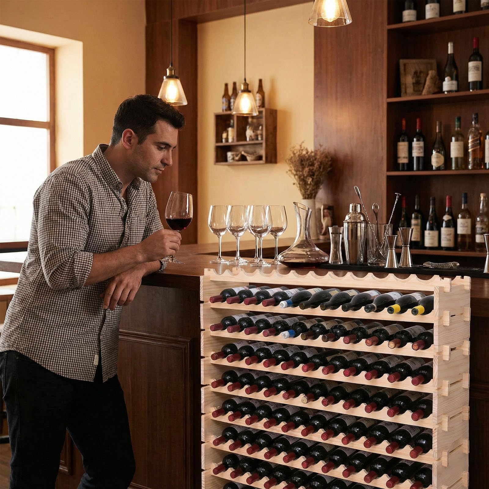 144-Bottle Freestanding Wood Wine Rack