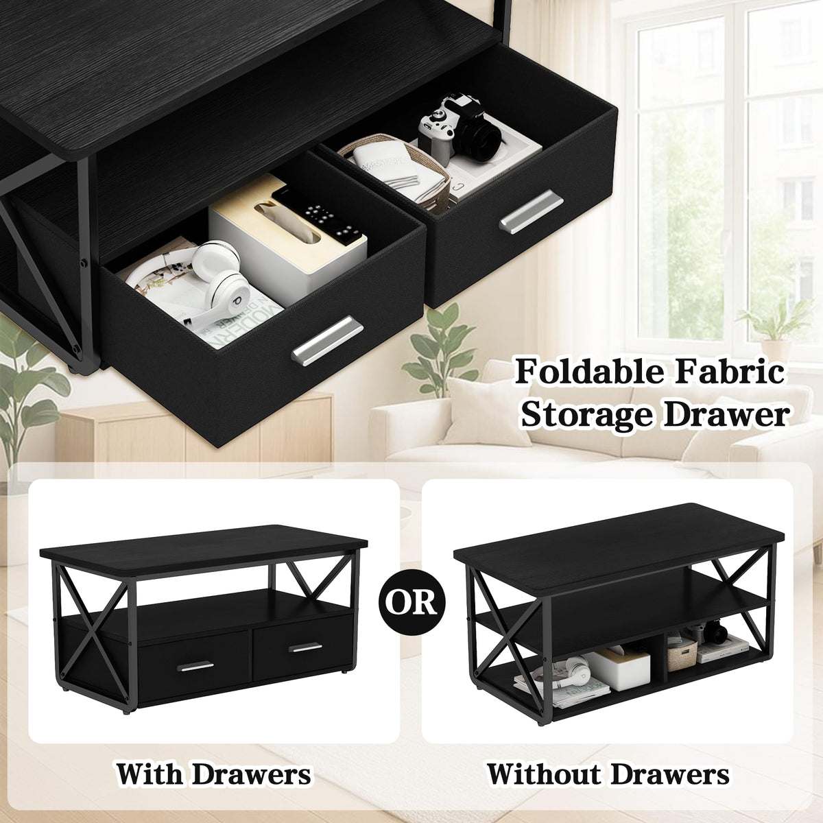 3-Piece Table Set with Fabric Drawers