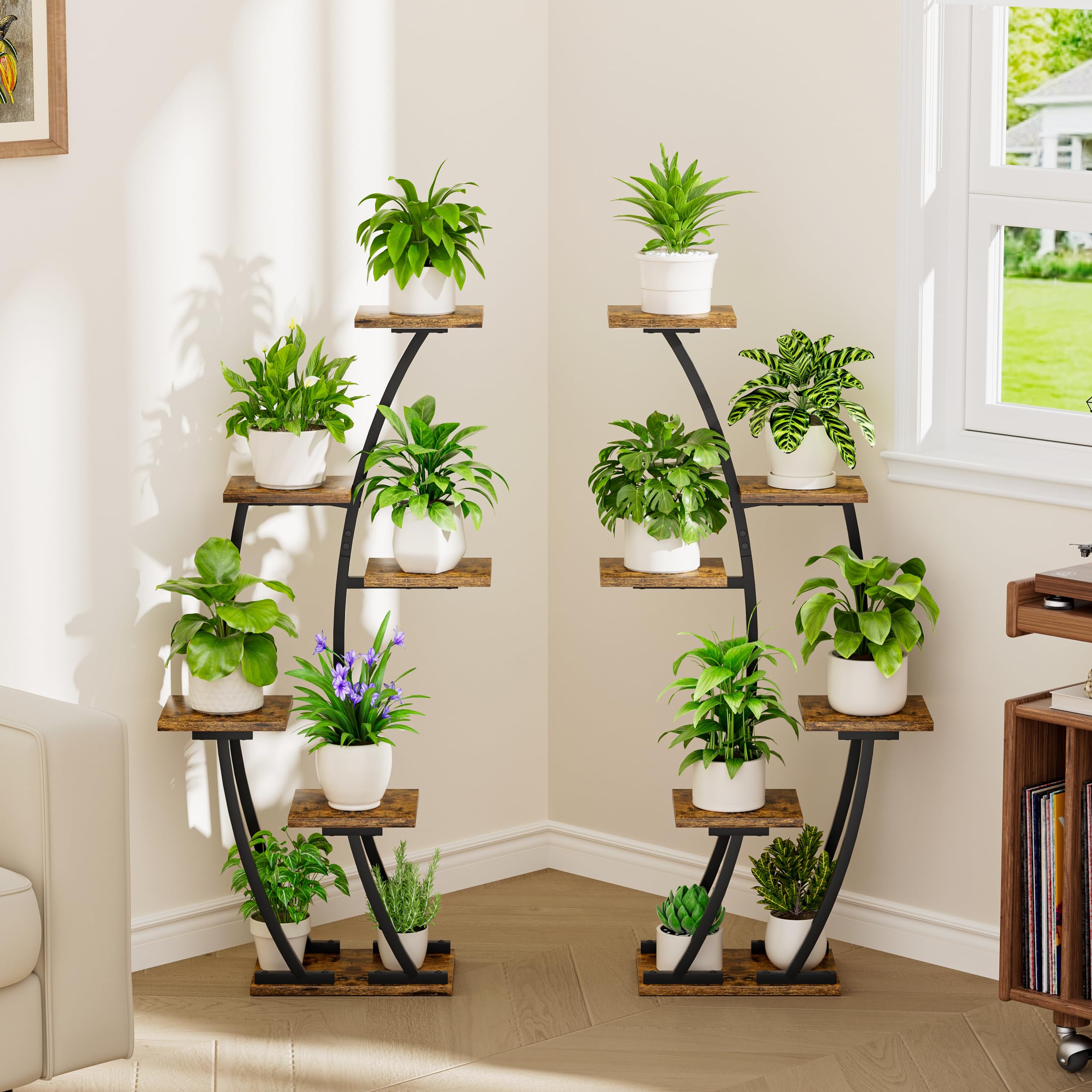 Half-Moon Corner Plant Stand with Grow Lights