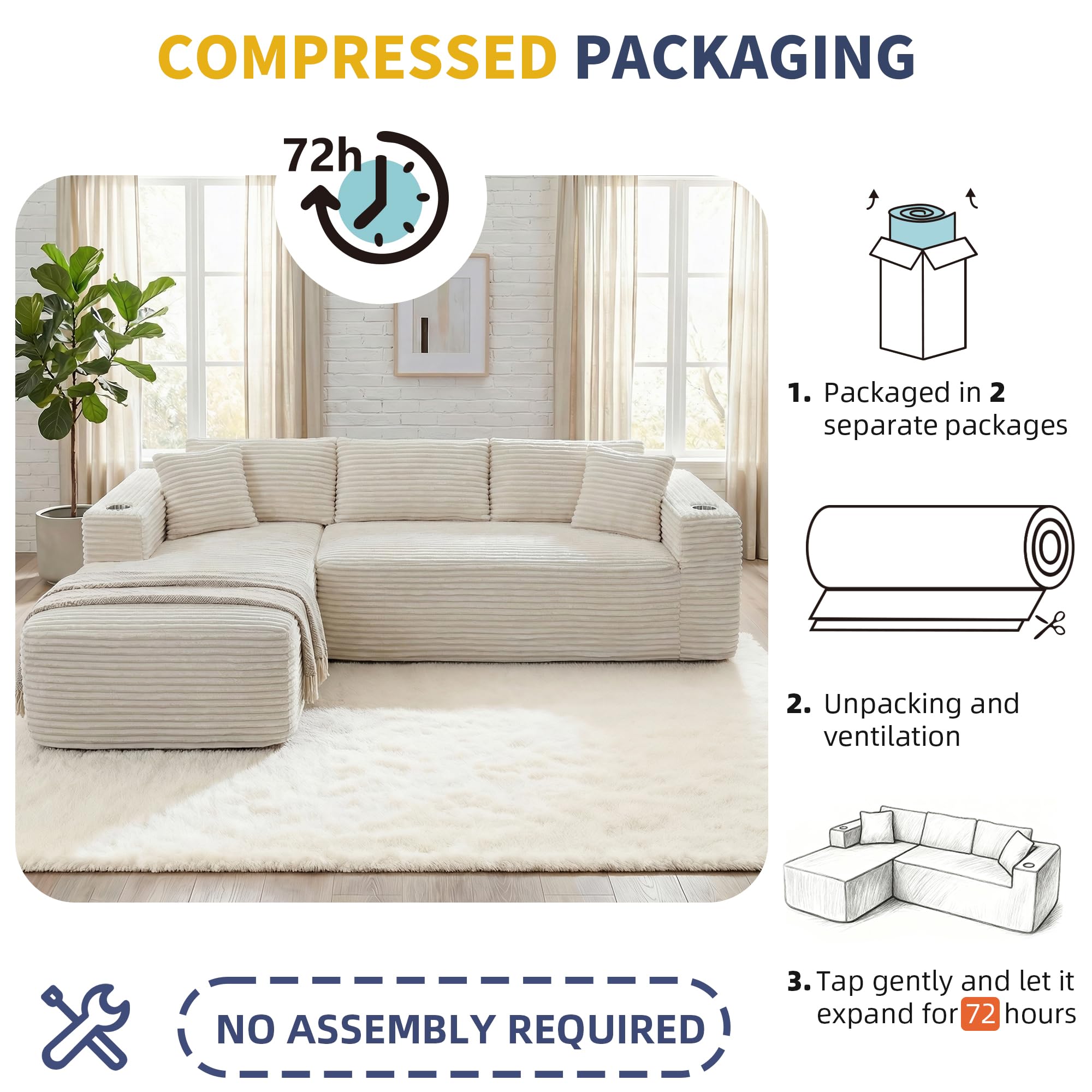 Modular L-Shaped Sectional Sofa with Chaise & Cup Holders