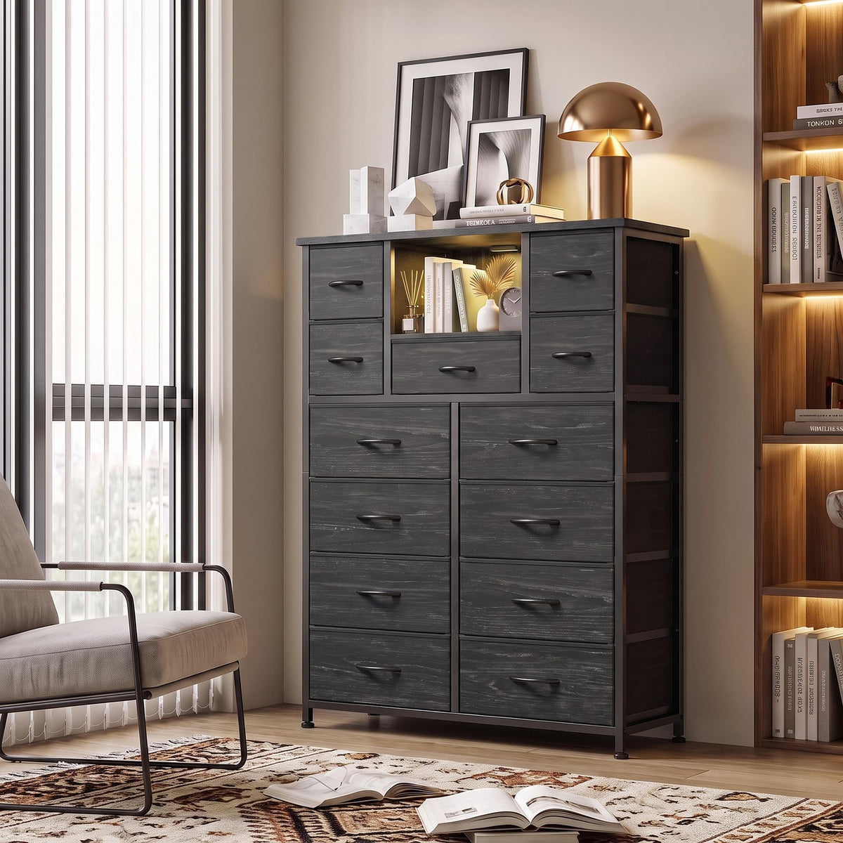 13-Drawer Dresser with LED & Charging Station