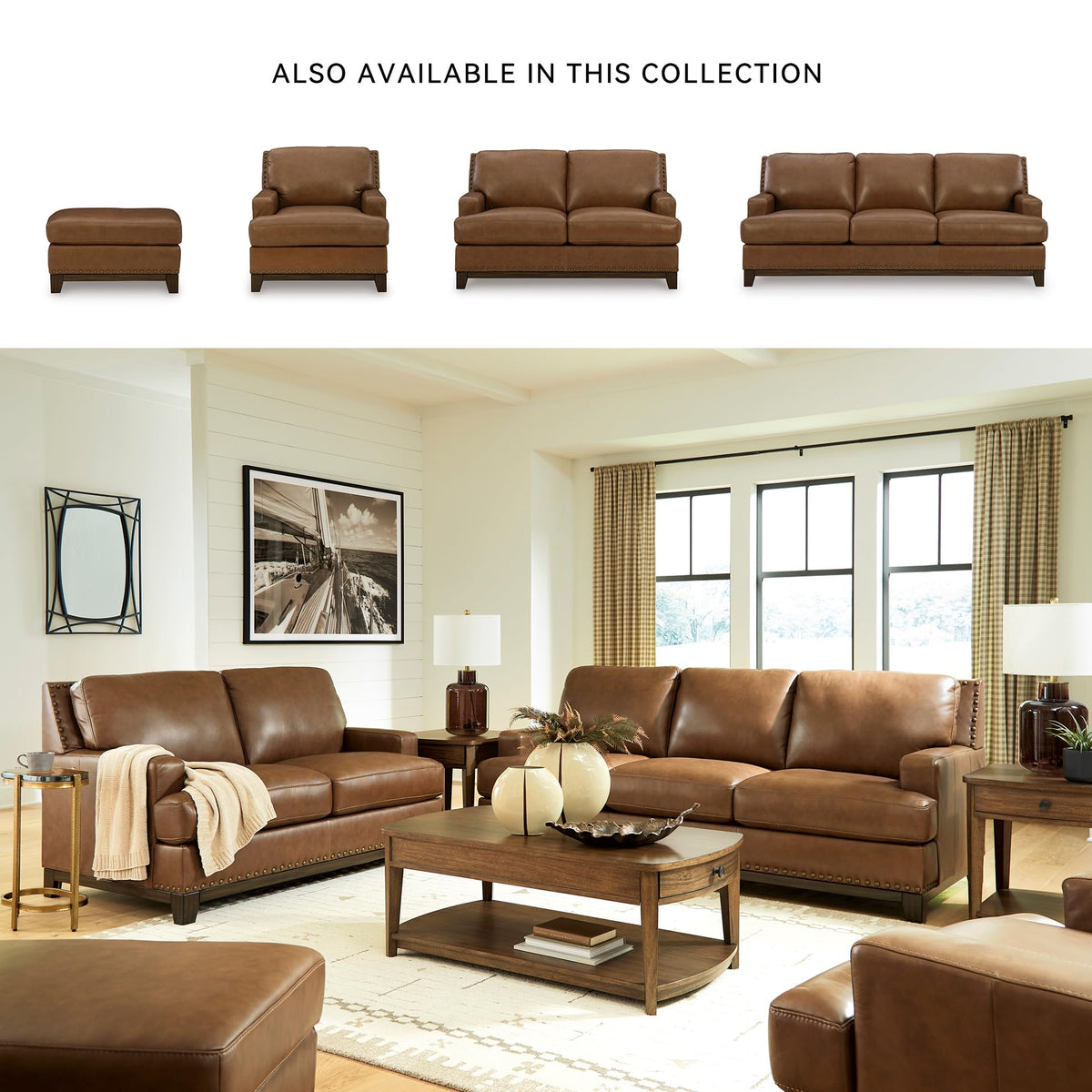 Signature Design by Ashley Brendola Leather Ottoman, Amber, No Assembly