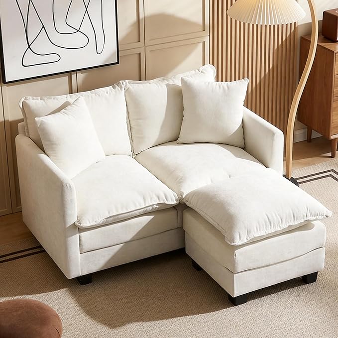 Chenille Cloud Loveseat with Deep Seat, 2 Pillows & Optional Ottoman