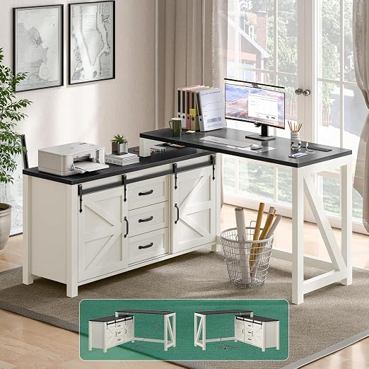 L-Shaped Executive Desk with 6 Drawers