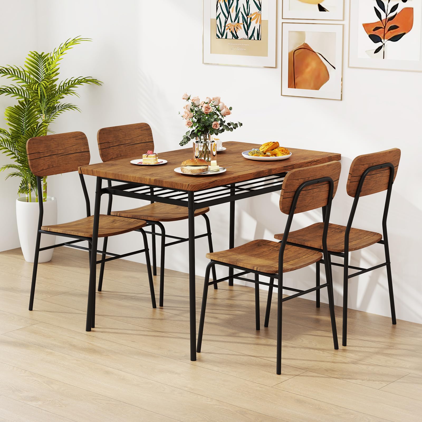 5-Piece Dining Table Set with Storage Rack