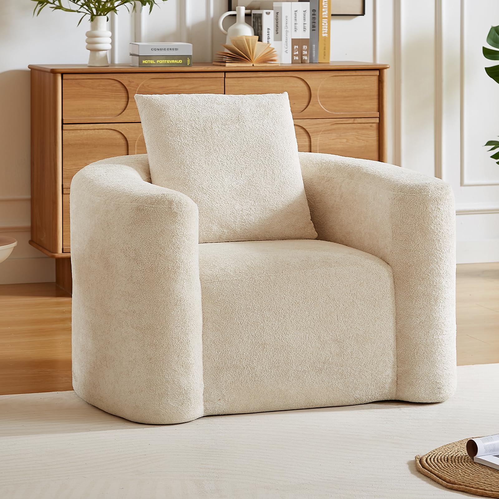 Oversized Accent Chair – Chenille, Curved Back, No Assembly