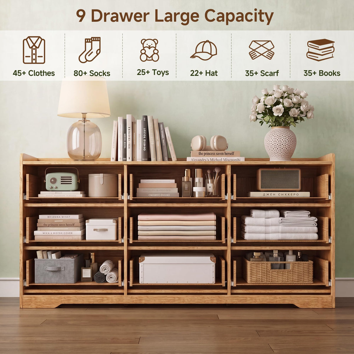 Furnulem Wooden Fluted Bedroom Dresser, 57.87" W TV Stand with Metal Handle